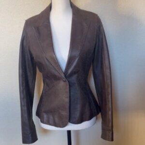 Anthropologie Joy vs Happiness perforated rich  chocolate leather jacket - SZ 8